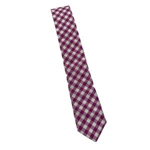 J.CREW Pink and White Gingham Skinny Cotton Tie